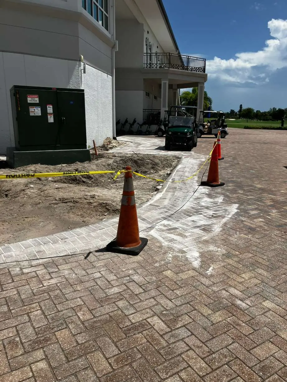 Paver field opened for focused repair and re-leveling