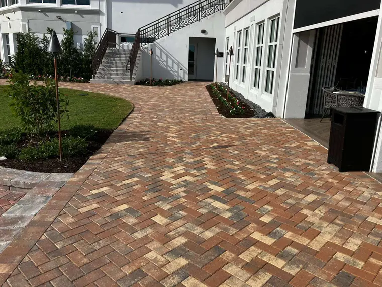 Warm blended brick pavers in a finished courtyard