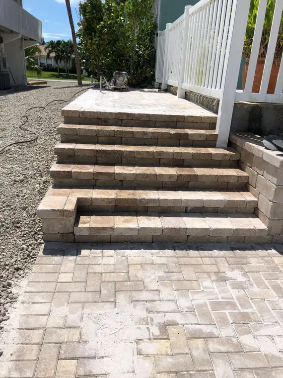 Finished interlocking paver steps and landing