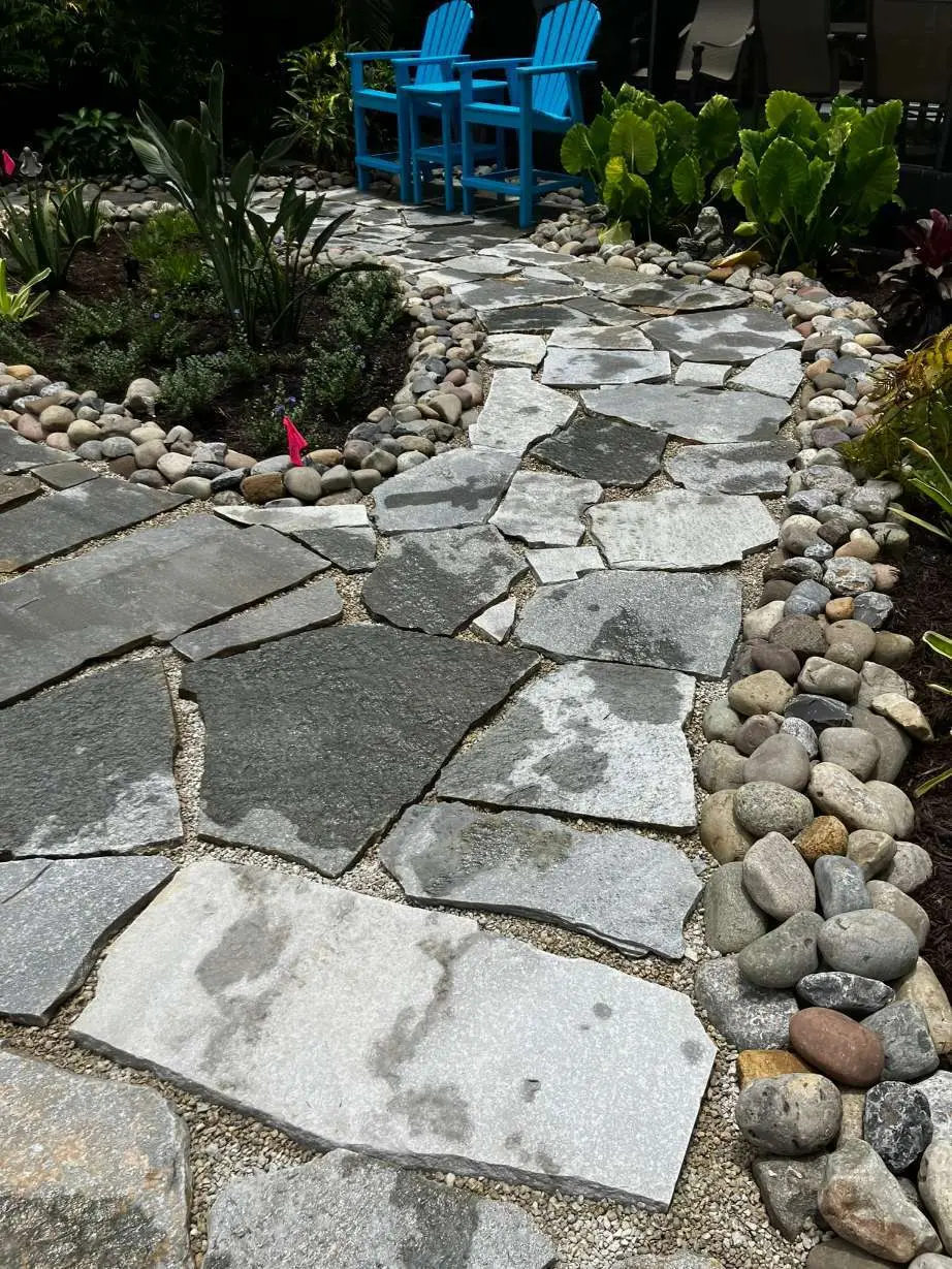 Natural stone walkway showing varied texture and color